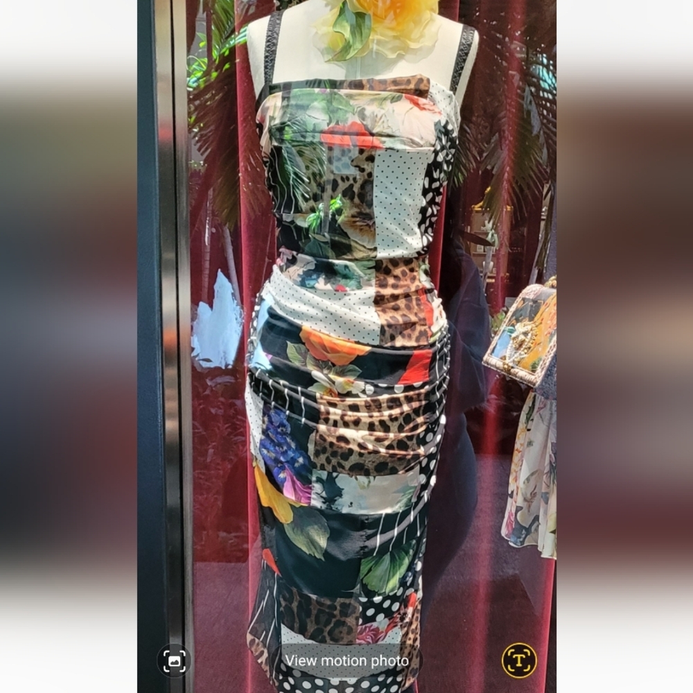 Dolce & Gabbana Strapless Dress with Floral and Animal Prints